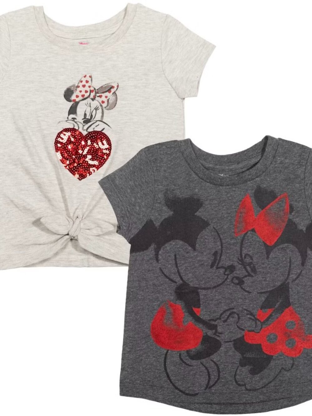 Disney Minnie Mouse Big Girls' 2-pack Jersey Graphic Shirts 1 Grey 1 Oatmeal